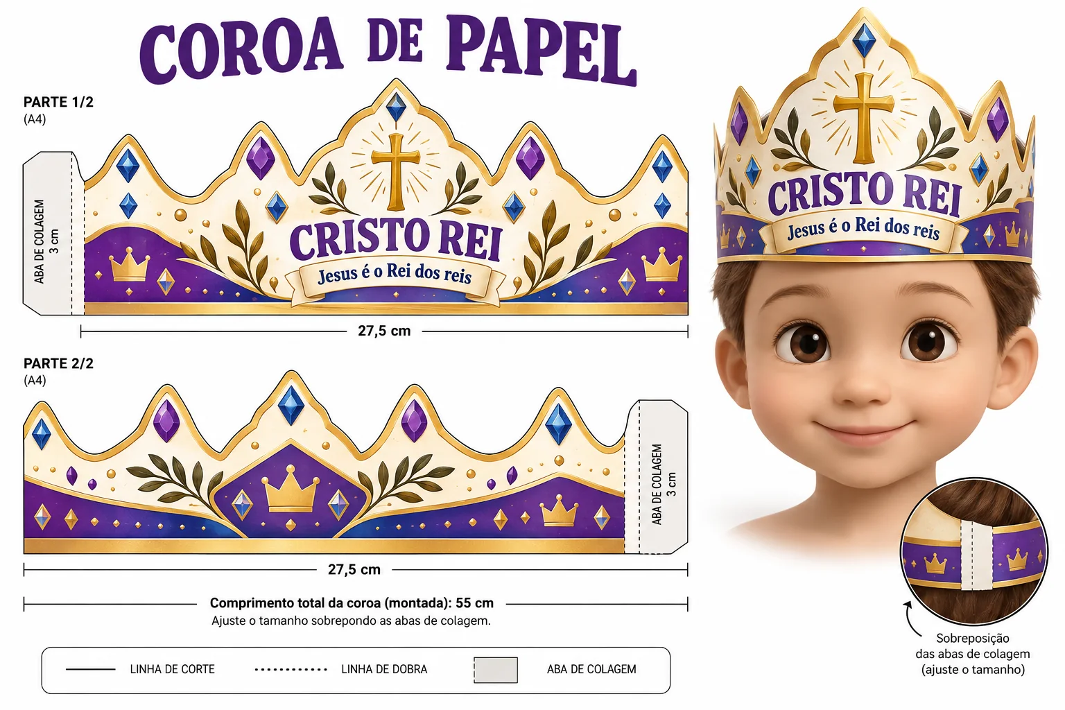 Molde de coroa de papel Cristo Rei